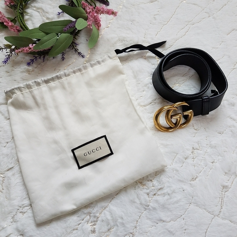 AUTHENTIC GUCCI MARMONT BLACK LEATHER BRASS BUCKLE - Picture 2 of 10